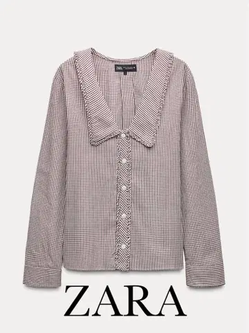 ZARA 깊은 옷깃 프릴 체크 셔츠