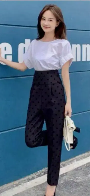 하이웨스트 도트 팬츠 블랙