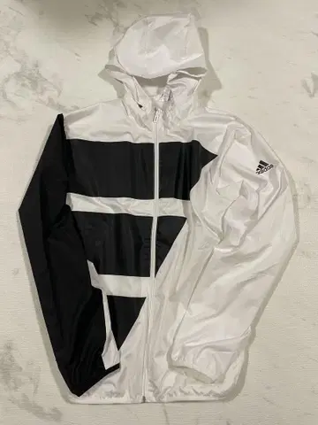 adidas 화이트/블랙 지퍼 후드 자켓
