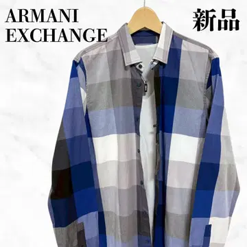 ARMANI EXCHANGE 체크 셔츠 긴팔 셔츠 블루 체크 무늬