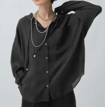 LEPSIM 시어 후드 긴팔 셔츠 블랙
