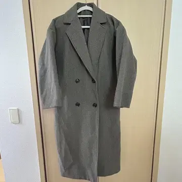 그레이 더블 브레스트 롱 코트 F