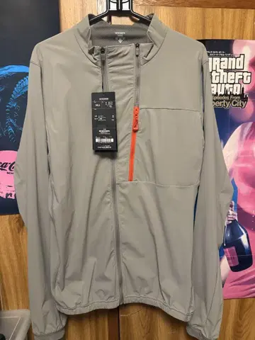 [DESCENTE] 나일론 자켓 그레이 오렌지 악센트 L 사이즈