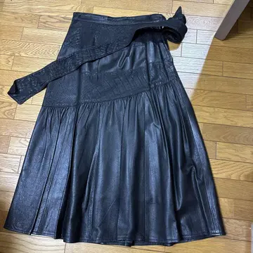 블랙 가죽 플레어 스커트 구제 의류