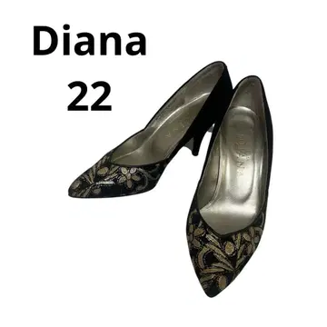 다이애나 DIANA 스웨이드 펌프스 골드 컬러 골드 자수 꽃무늬 22cm