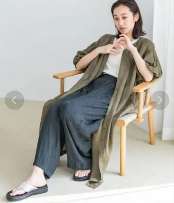 니코앤드 린넨 올리브색 셔츠 원피스 긴팔
