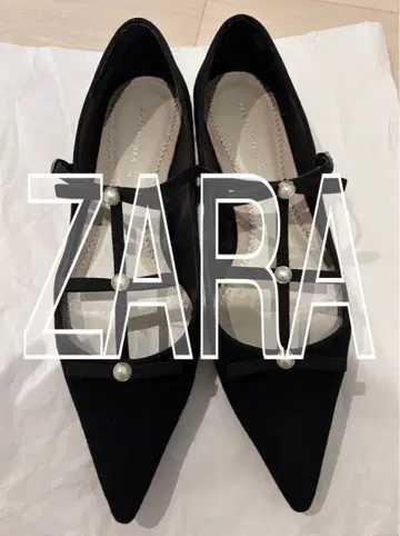 새상품급 ZARA 스웨이드 스틸레토 펄 리본