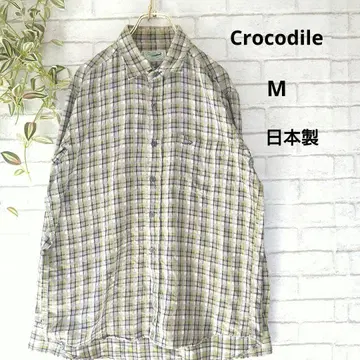 Crocodile 옴브레 체크 긴팔 플란넬 셔츠 오픈 카라 M 일본제