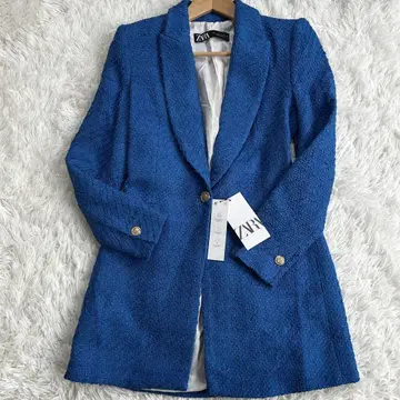 [ 미사용 새상품 ] ZARA 트위드 롱 자켓 S 블루 골드 버튼
