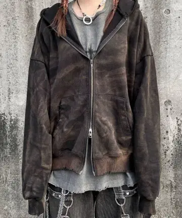 XU [ 더티 워싱 긴팔 집업 후드티 ]