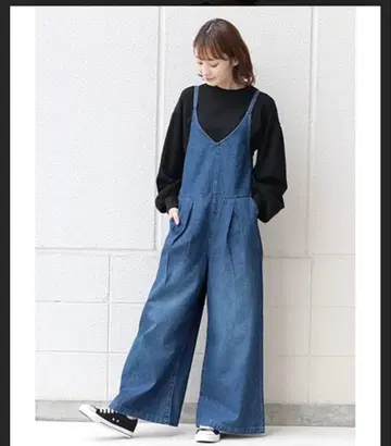 미사용 택 포함 사이즈 LL 데님 블루 와이드 레그 오버롤