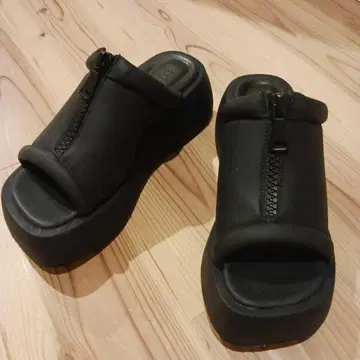 페이크 지퍼 통굽 블랙 샌들 11
