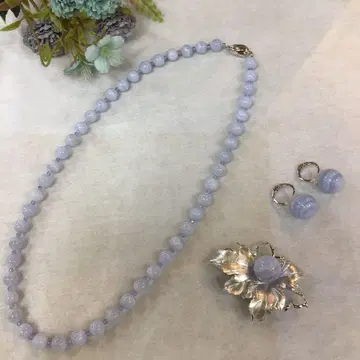 진주 목걸이 & 브로치 귀걸이 3종 세트