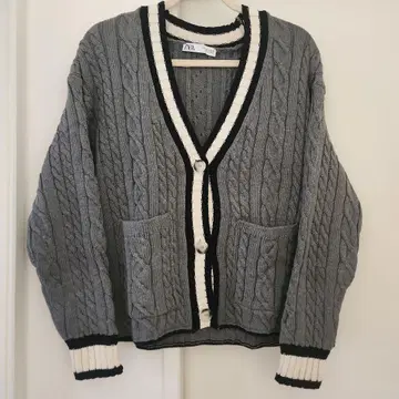 [ 새상품급 ] ZARA 자라 케이블 니트 가디건 그레이 L 사이즈