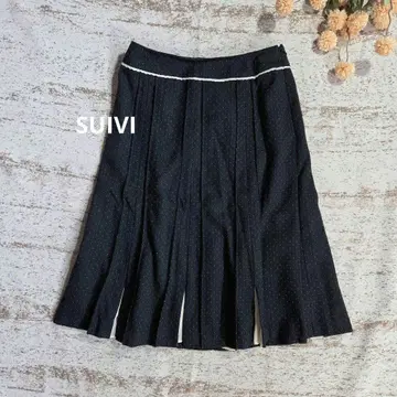 SUIVI 울 혼방 고급 도트 플레어 스커트 블랙 새상품급