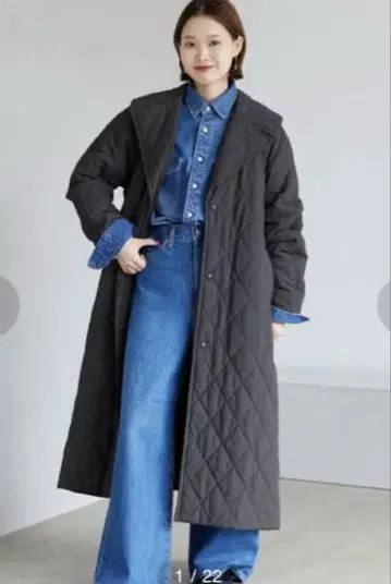 SLOBE IENA 나일론 타스란 퀼팅 롱 코트 그레이
