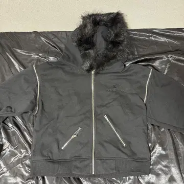 cozy 블랙 퍼 후드티