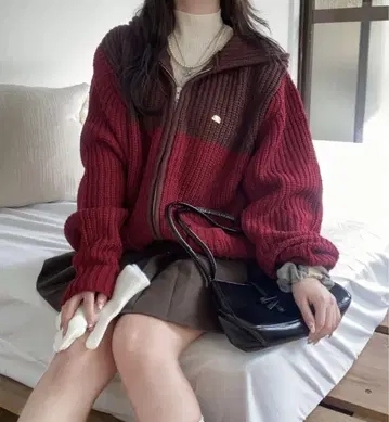 nemnestore seoup 배색 니트 지퍼 후디