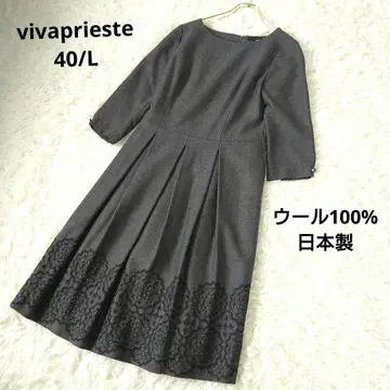 vivaprieste 플레어 원피스 40/L 꽃 자수 그레이 울