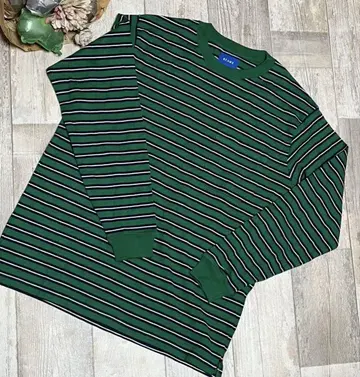 [ 새상품급 ] BEAMS 그린과 화이트 스트라이프 긴팔 트레이닝복