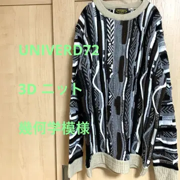 UNIVERD72 3D 니트 자카드 크루넥 스웨터 기하학 패턴
