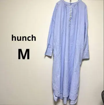 hunch 얇은 파랑 긴팔 셔츠 원피스 체형 커버 롱 블루 파랑