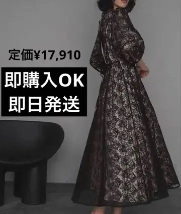 퍼프 슬리브 전체 레이스 원피스