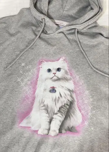 Raspberry Pie 고양이 프린트 후드티 그레이