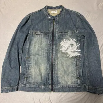 [레어] 카라쿠리타마시 데님 블루종 G XL 바이커 싱글 라이더