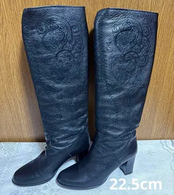 OTA 블랙 자수 롱 부츠 22.5cm