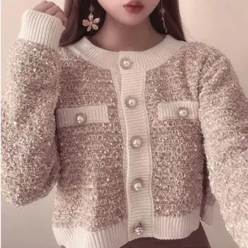 여성용 핑크 크롭 가디건 M