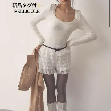 택 포함 새상품 페리큐르 PELLICULE 레이스 티어드 프릴 팬츠