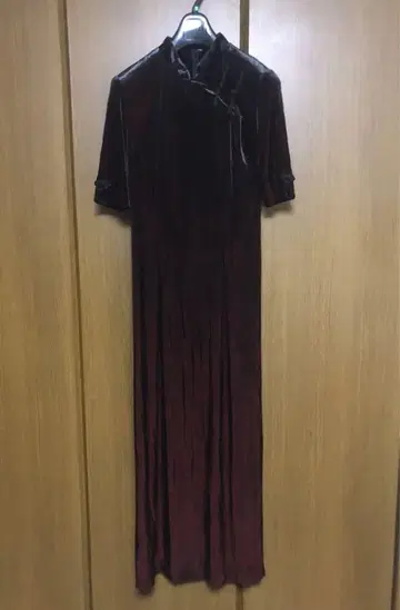 벨로아 차이나 드레스 롱 맥시 길이 반팔 블랙 와인 레드 미사용품