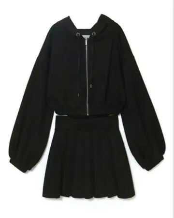 BUBBLES 플리츠 후드티 셋업 블랙