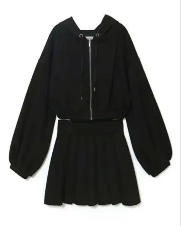 BUBBLES 플리츠 후드티 셋업 블랙