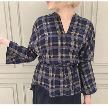 마메 쿠로가우치 18aw KASURI PLAID 네이비