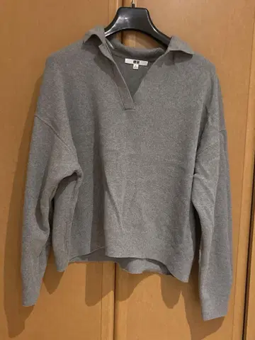 스무스 코튼 릴랙스 폴로 스웨터 그레이 UNIQLO 유니클로 XL