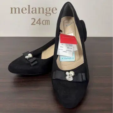 [ 새상품급 ] 멜란지 펌프스 24cm 블랙 리본 펄 미사용