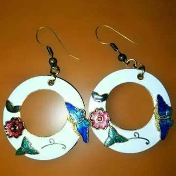 연휴 세일 [수입 빈티지] 칠보 에나멜 나비 꽃 후프 귀걸이