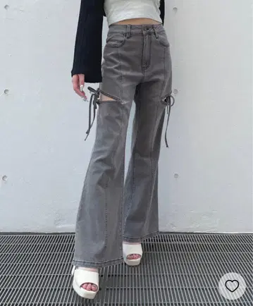 사이드 리본 데님 팬츠