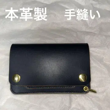 천연 가죽 미들 트래커 지갑 블랙 골드
