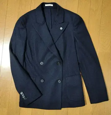 LARDINI 네이비 더블 브레스트 자켓 부토니에르 포함 38