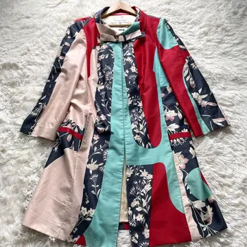 새상품급 Christian Lacroix 리본 스텐카라 코트 꽃무늬 L