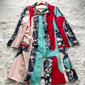 새상품급 Christian Lacroix 리본 스텐카라 코트 꽃무늬 L