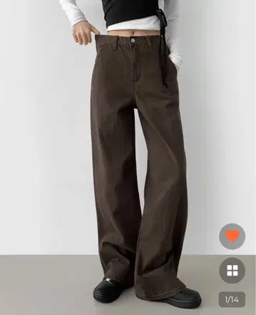슬릿 와이드 피치 치노 팬츠 브라운