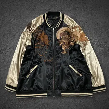 '5L 카라쿠리타마시 풍신&뇌신 자수 폴리에스테르 새틴 스카잔 빅 사이즈