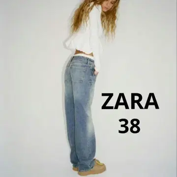 ZARA TRF 와이드 레그 대비 새틴 데님 미드 라이즈