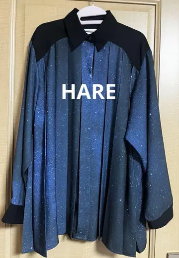 새상품급! HARE 하레 스노우 가라 플리츠 셔츠 블루