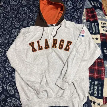 XLARGE M 프론트 하프 지퍼 후드티 그레이/브라운