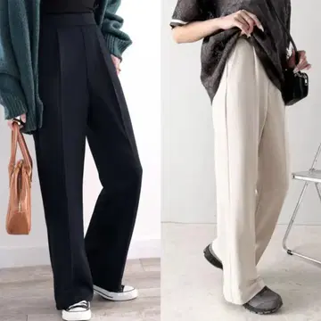 클래식 엘프 매니시한 컷 플레어 팬츠. 블랙 & 화이트 세트